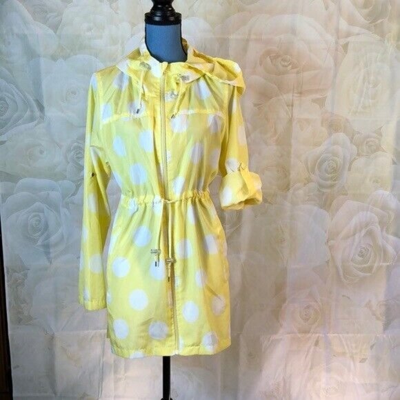 Parka in a Pocket Jacket Yellow with White Polka Dot Medium Lightweight Small - Picture 1 of 7